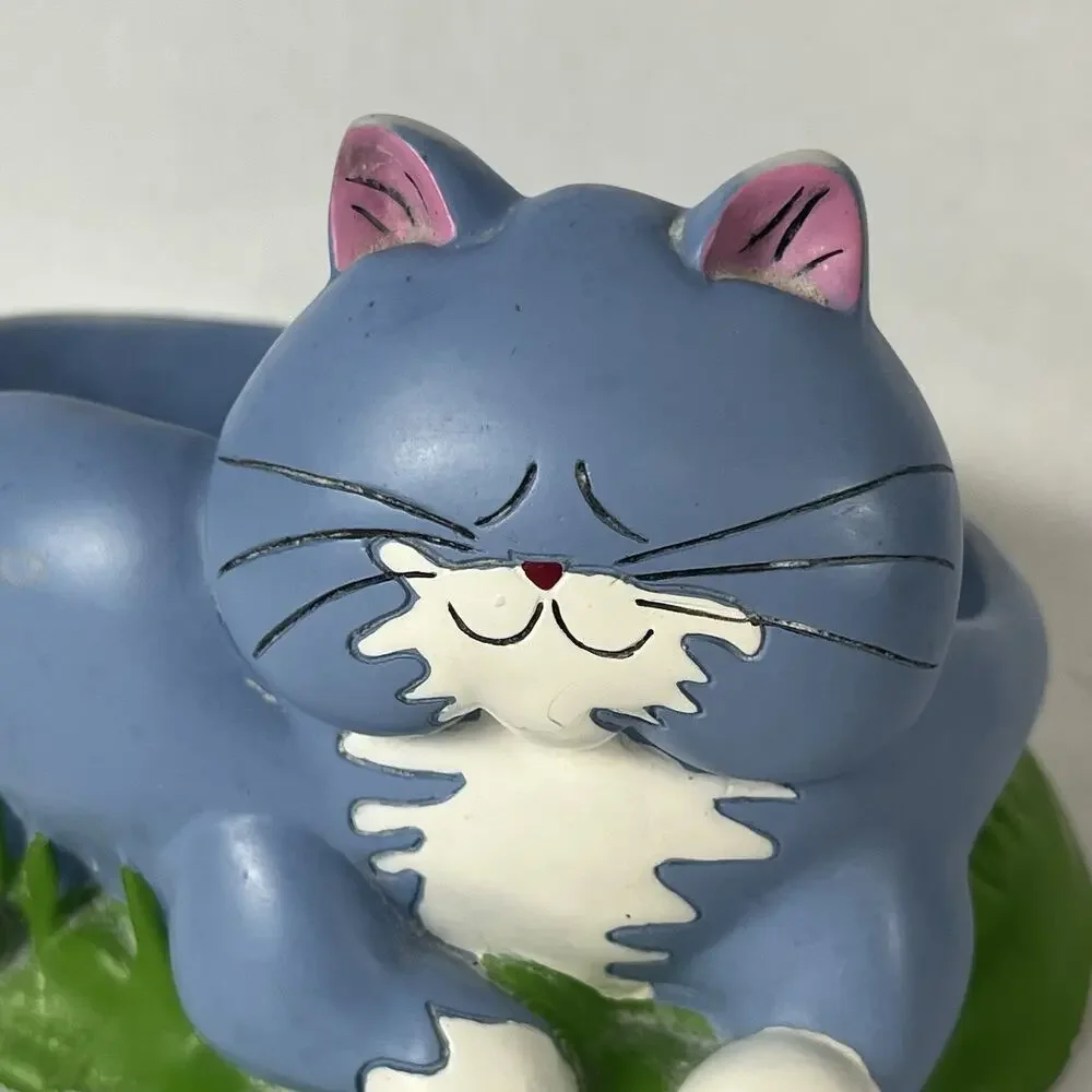 Vtg Anne Ormsby Fat Cats Blue Kitty Soap Trinket Dish Whimsical Cat Lover Decor